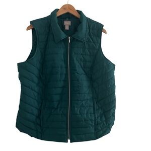 Chico’s Women’s Sz XL Sz 4 Green Lightweight Zip Up Quilted Vest
